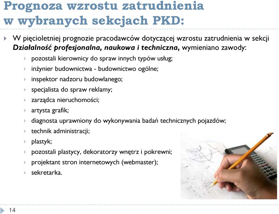 inspektor nadzoru budowlanego; specjalista do spraw reklamy; zarządca nieruchomości; artysta grafik; diagnosta uprawniony do wykonywania badań