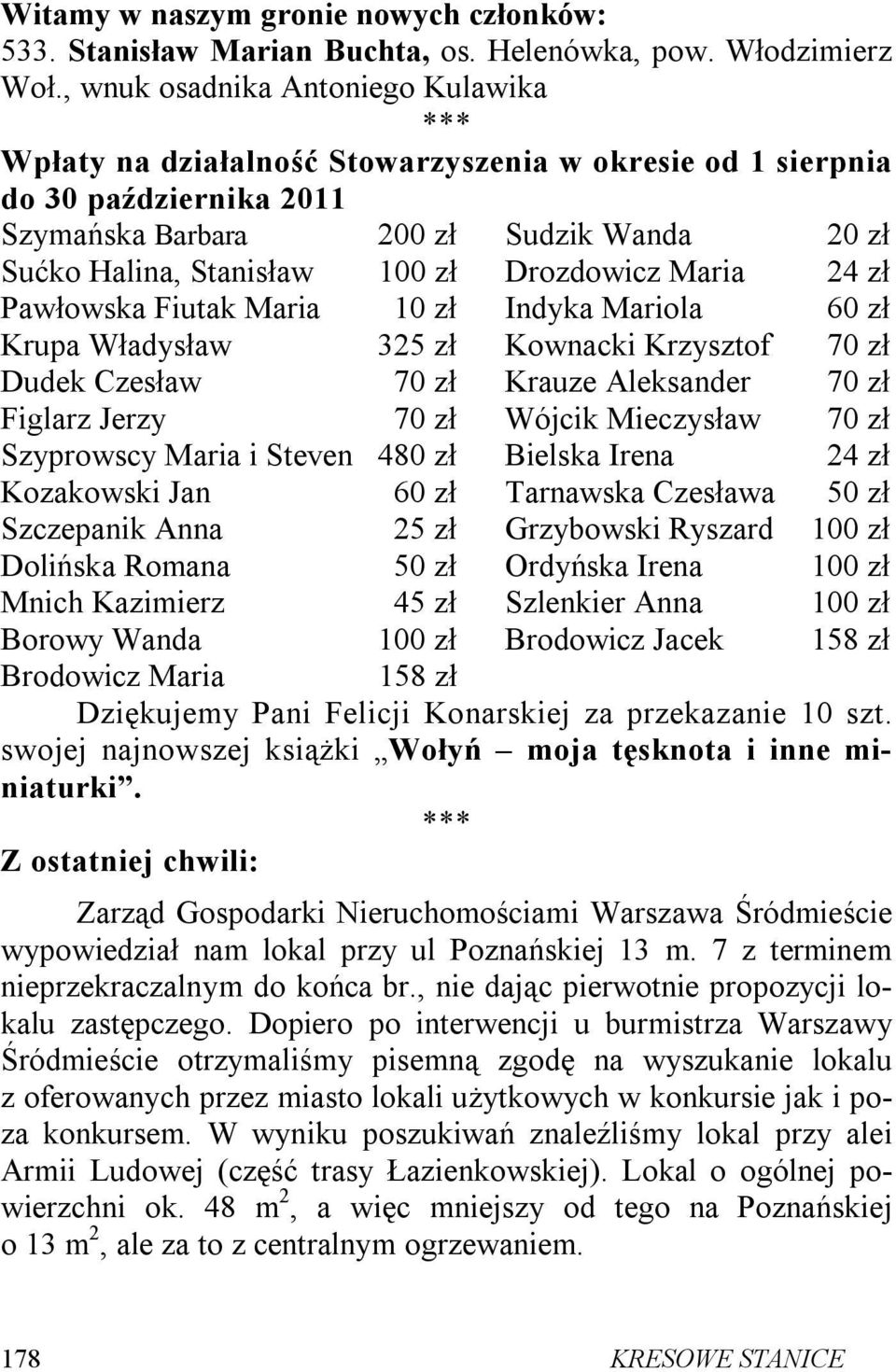 Drozdowicz Maria 24 zł Pawłowska Fiutak Maria 10 zł Indyka Mariola 60 zł Krupa Władysław 325 zł Kownacki Krzysztof 70 zł Dudek Czesław 70 zł Krauze Aleksander 70 zł Figlarz Jerzy 70 zł Wójcik