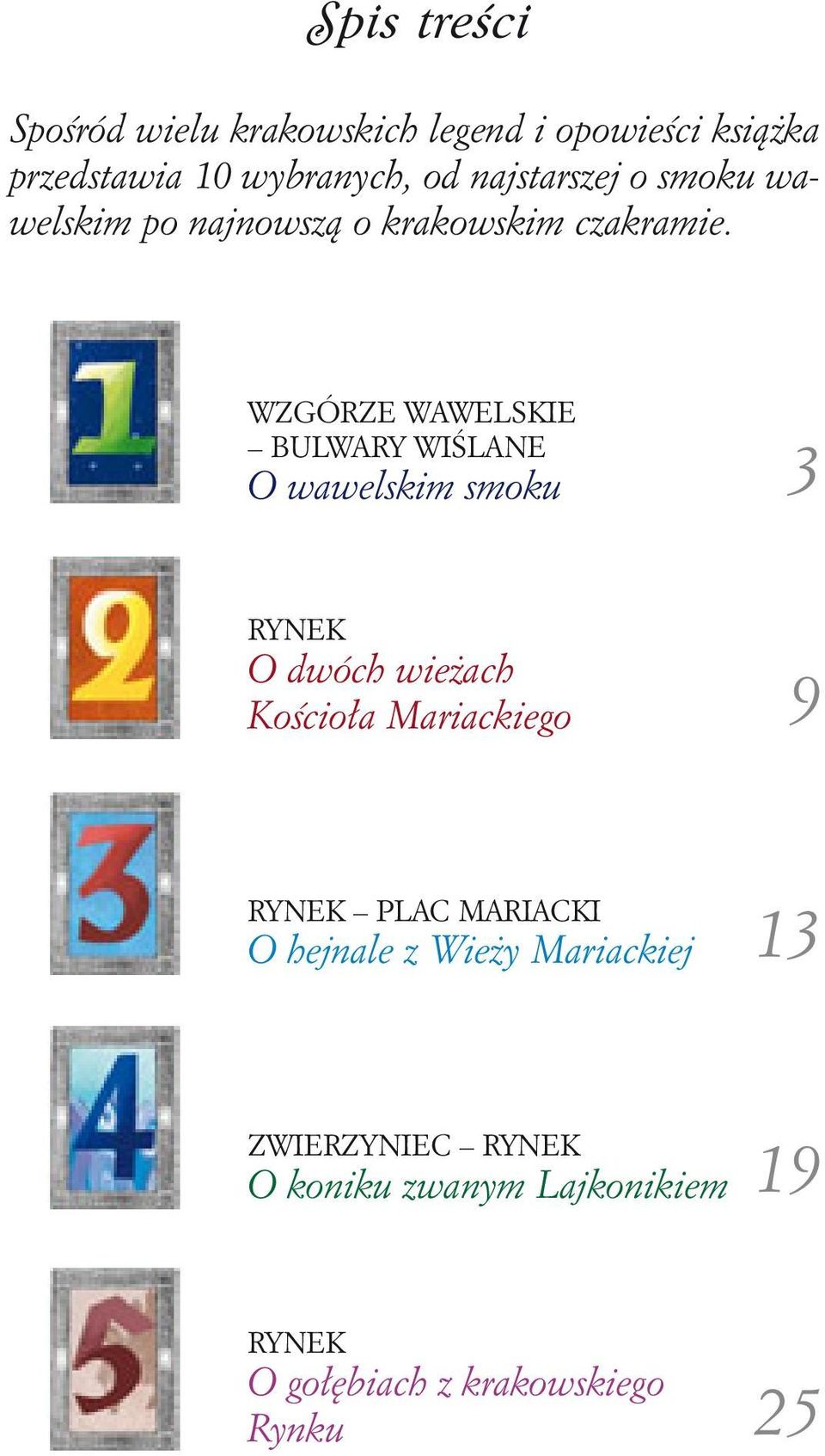 WZGÓRZE WAWELSKIE BULWARY WIŚLANE O wawelskim smoku 3 RYNEK O dwóch wieżach Kościoła Mariackiego 9