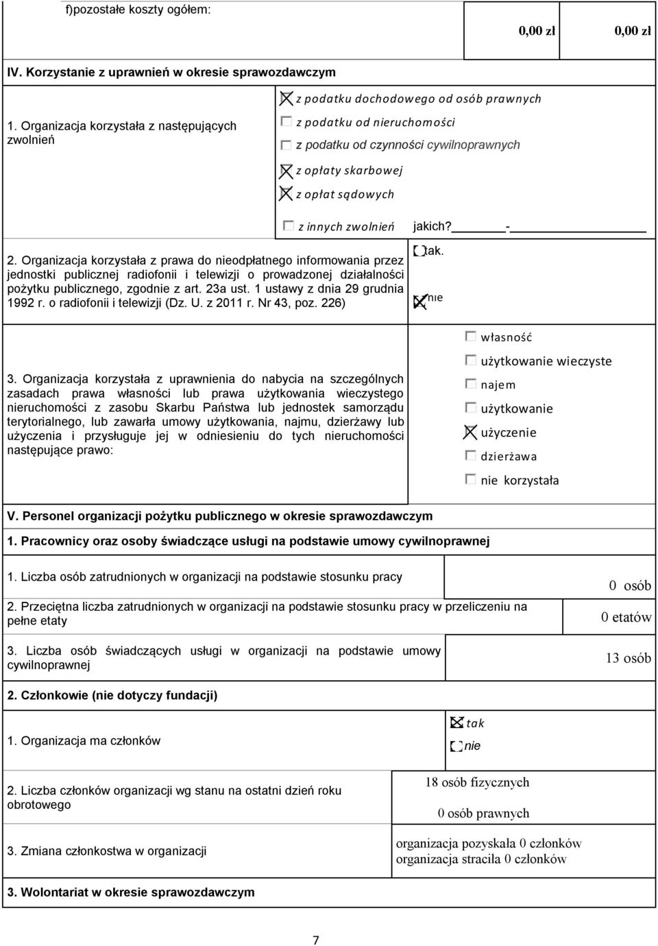 Organizacja korzystała z prawa do odpłatnego informowania przez jednostki publicznej radiofonii i telewizji o prowadzonej działalności pożytku, zgod z art. 23a ust. 1 ustawy z dnia 29 grudnia 1992 r.