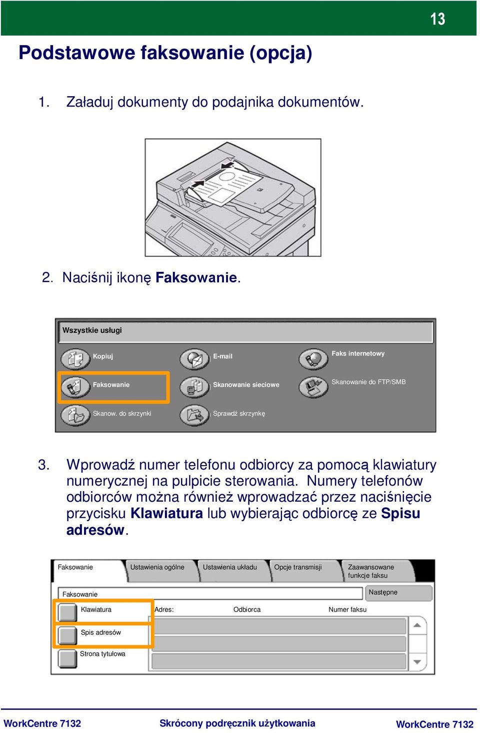 Wprowadź numer telefonu odbiorcy za pomocą klawiatury numerycznej na pulpicie sterowania.