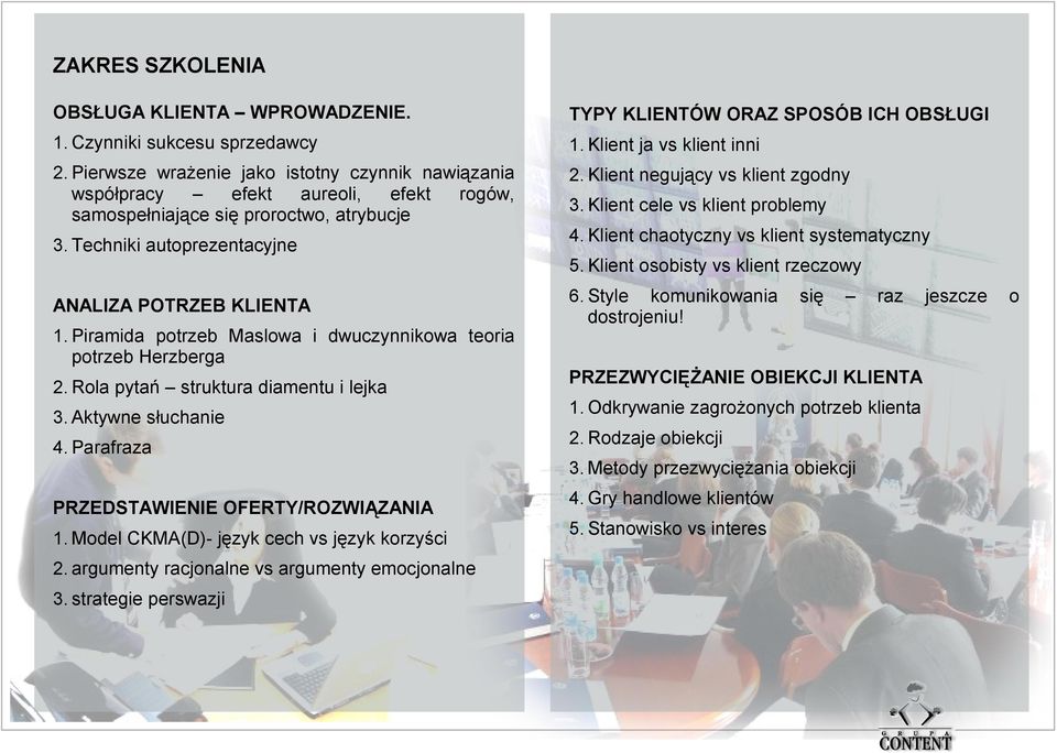 Piramida potrzeb Maslowa i dwuczynnikowa teoria potrzeb Herzberga 2. Rola pytań struktura diamentu i lejka 3. Aktywne słuchanie 4. Parafraza PRZEDSTAWIENIE OFERTY/ROZWIĄZANIA 1.