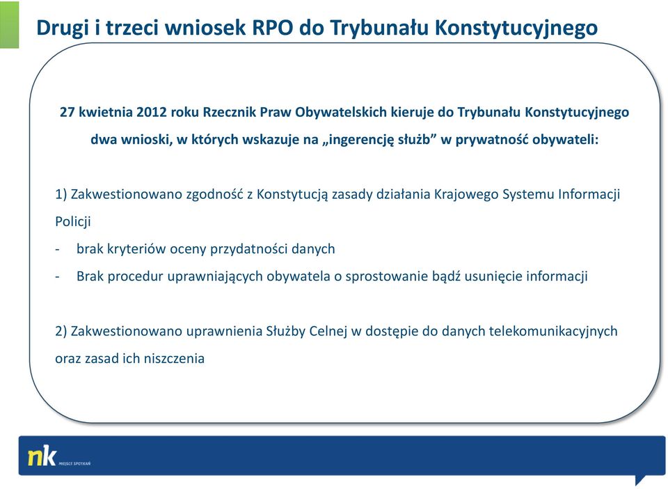 zasady działania Krajowego Systemu Informacji Policji - brak kryteriów oceny przydatności danych - Brak procedur uprawniających obywatela