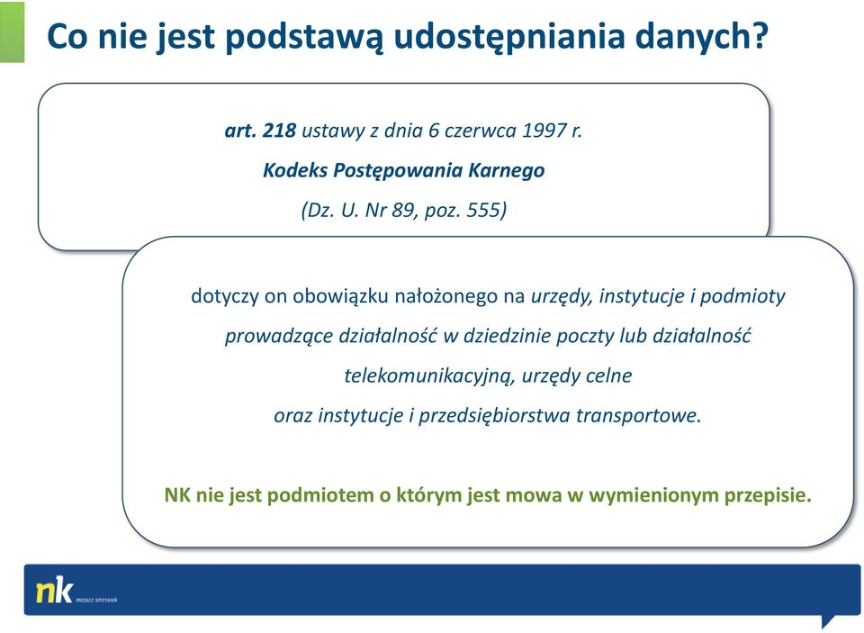 555) dotyczy on obowiązku nałożonego na urzędy, instytucje i podmioty prowadzące działalność w