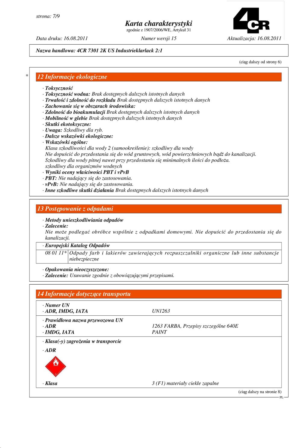 ekotoksyczne: Uwaga: Szkodliwy dla ryb.