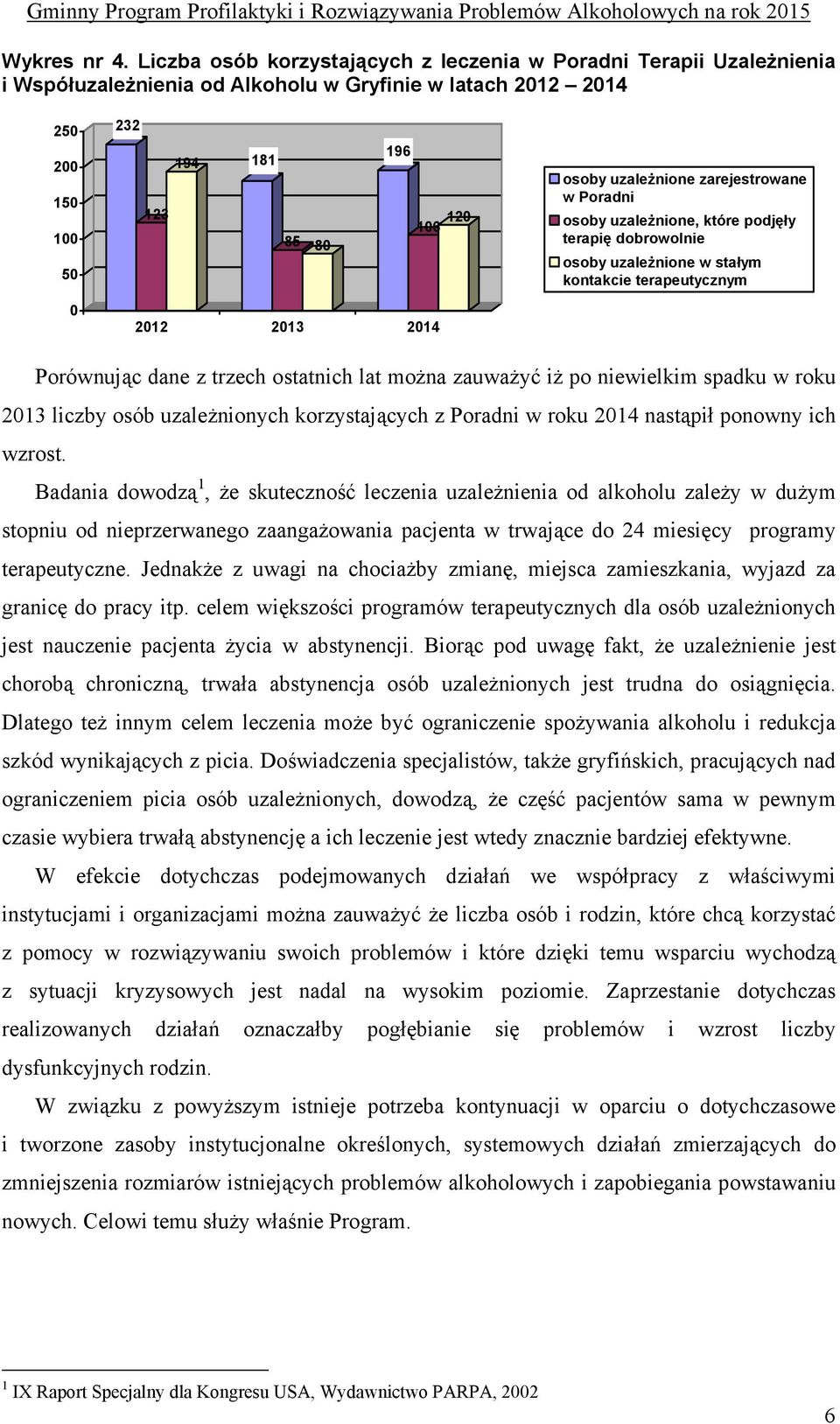 uzależnione zarejestrowane w Poradni osoby uzależnione, które podjęły terapię dobrowolnie osoby uzależnione w stałym kontakcie terapeutycznym 0 2012 2013 2014 Porównując dane z trzech ostatnich lat