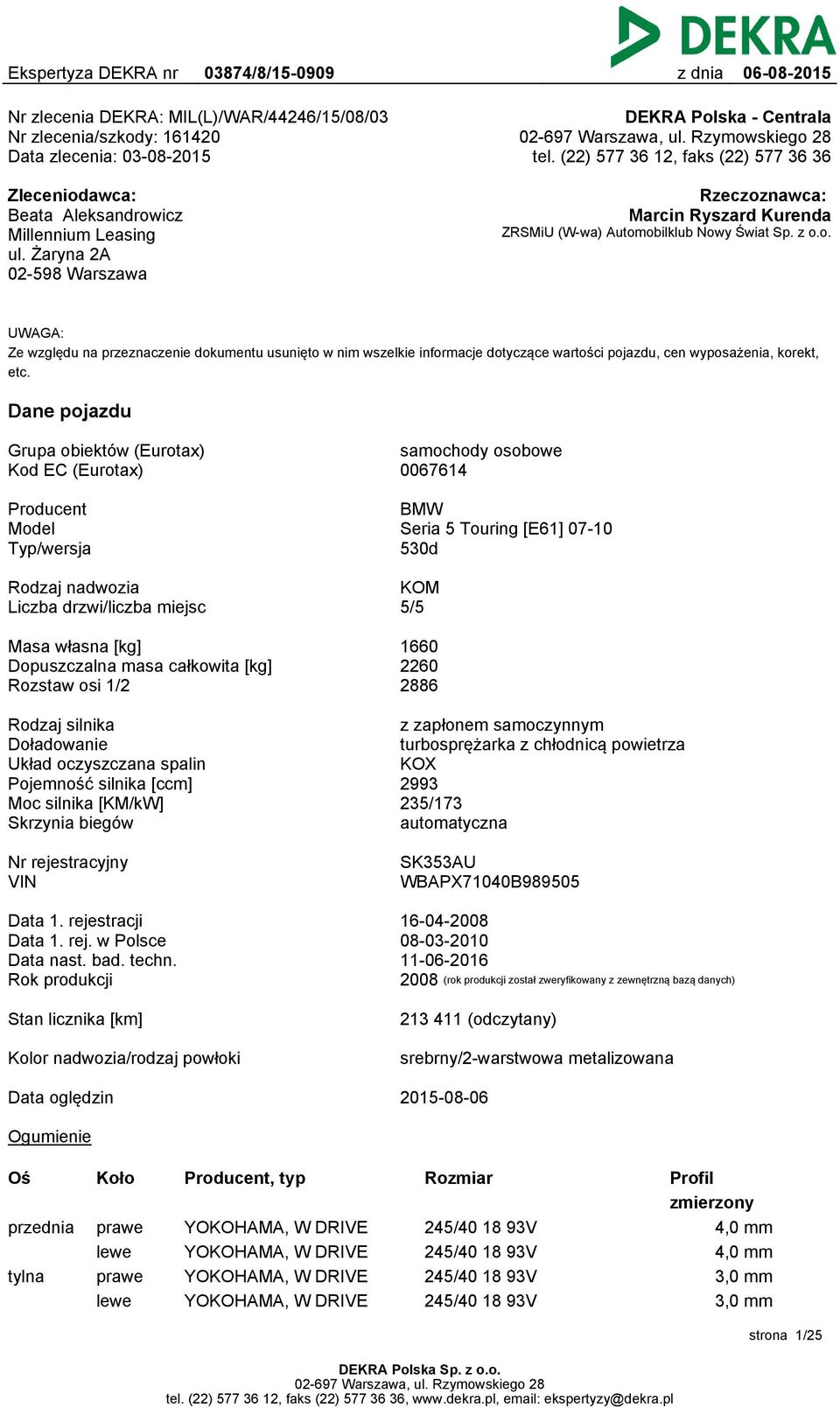z o.o. UWAGA: Ze względu na przeznaczenie dokumentu usunięto w nim wszelkie informacje dotyczące wartości pojazdu, cen wyposażenia, korekt, etc.