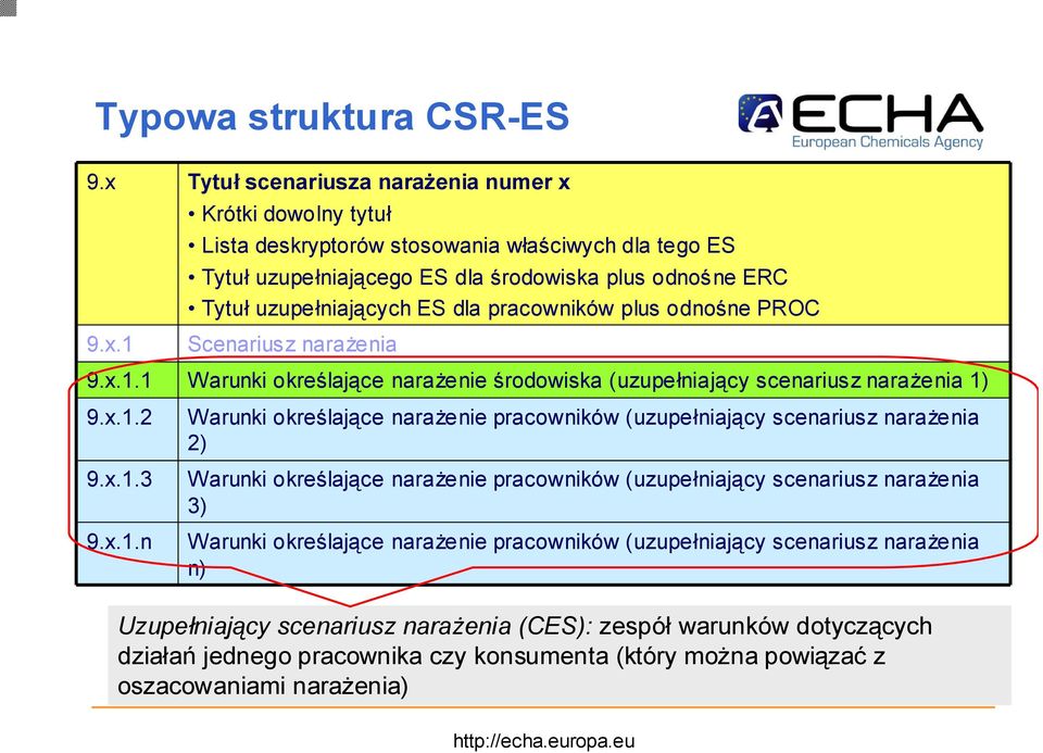 9.x.1 Krótki dowolny tytuł Lista deskryptorów stosowania właściwych dla tego ES Tytuł uzupełniają cego ES dla środowiska plus odnośne ERC Tytuł uzupełniają cych ES dla pracowników plus odnośne PROC
