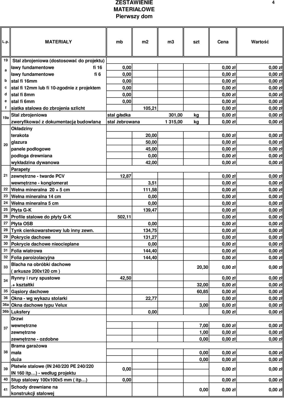 adzina dywanowa 4,00 Parapety zewn trzne - twarde PCV 1,8 wewn trzne - konglomerat 3,51 We na mineralna 0 + 5 cm 111,58 3 We na mineralna 14 cm 0,00 4 We na mineralna 5 cm 0,00 5 yta G-K 139,4 6