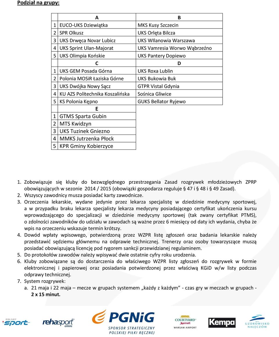 Koszalińska Sośnica Gliwice 5 KS Polonia Kępno GUKS Bellator Ryjewo E 1 GTMS Sparta Gubin 2 MTS Kwidzyn 3 UKS Tuzinek Gniezno 4 MMKS Jutrzenka Płock 5 KPR Gminy Kobierzyce 1.