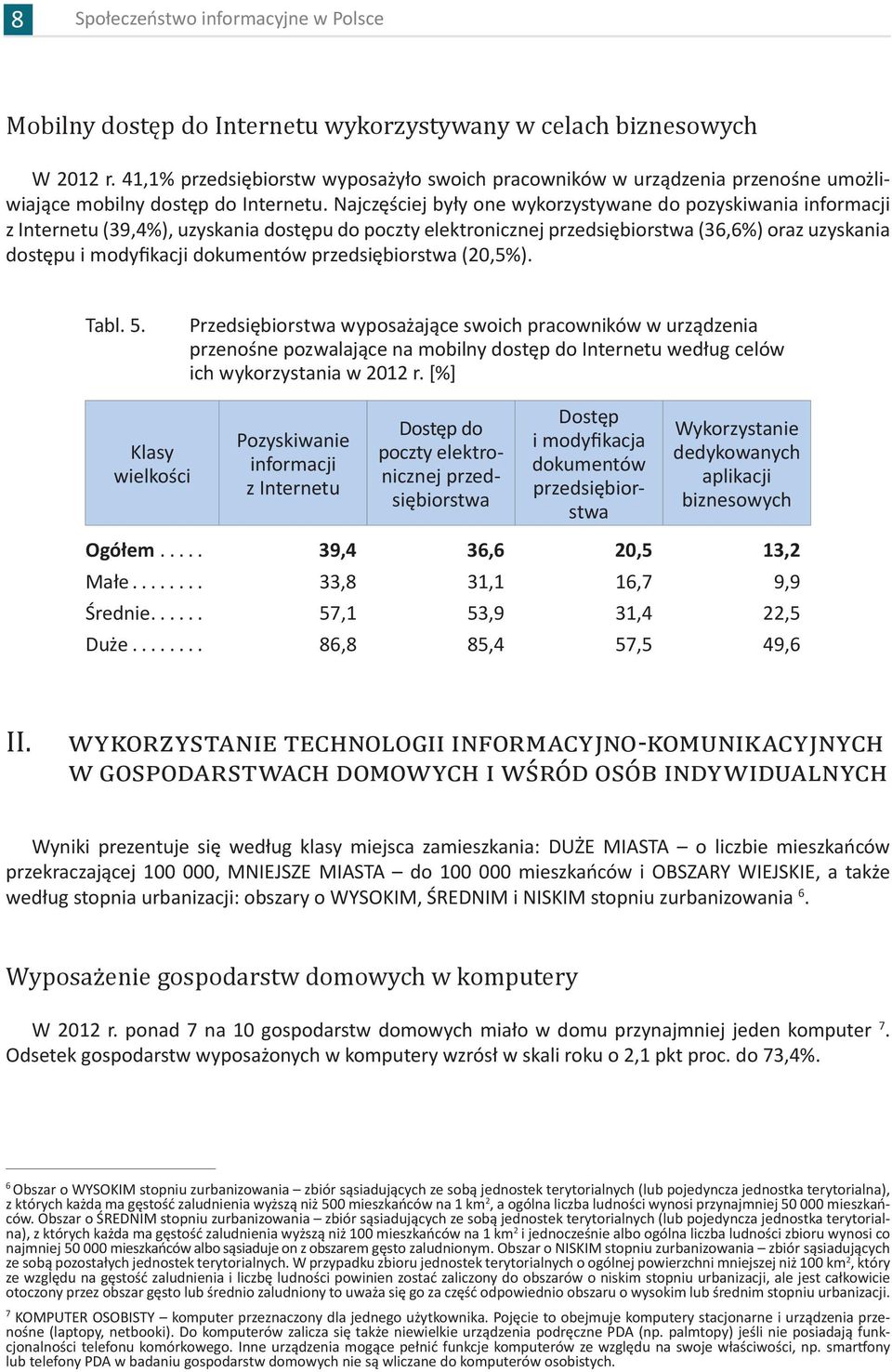 przedsiębiorstwa (20,5%). Tabl. 5. Przedsiębiorstwa wyposażające swoich pracowników w urządzenia przenośne pozwalające na mobilny dostęp do Internetu według celów ich wykorzystania w 2012 r.