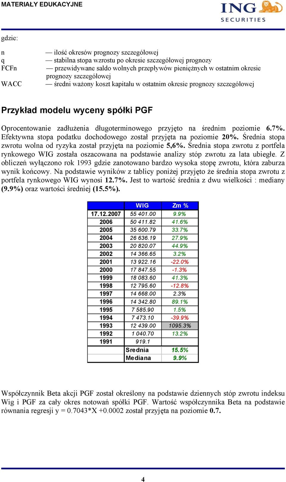 Efekywna sopa podaku dochodowego zosał pzyjęa na poziomie 20%. Śednia sopa zwou wolna od yzyka zosał pzyjęa na poziomie 5,6%.