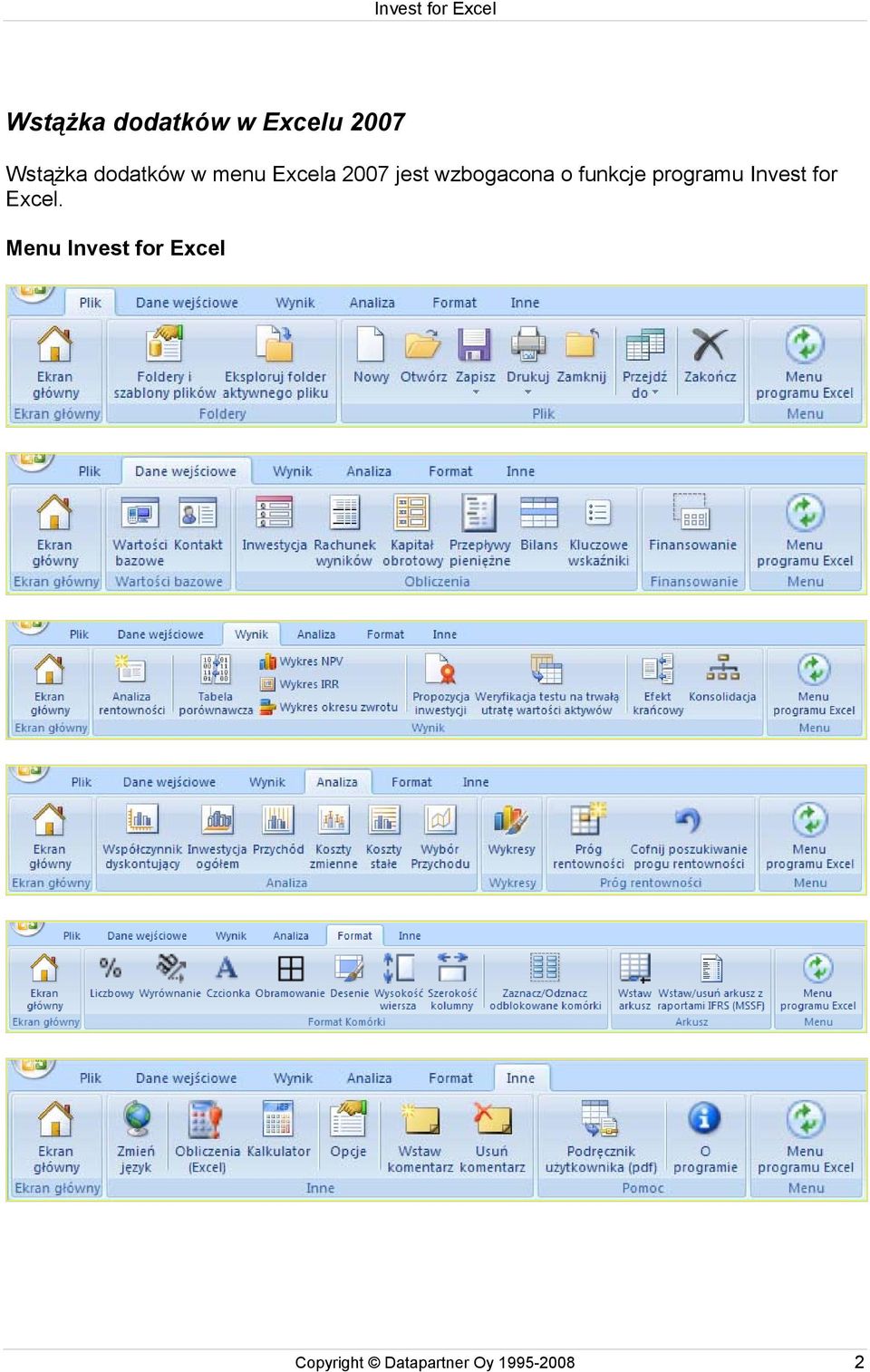 o funkcje programu Invest for Excel.