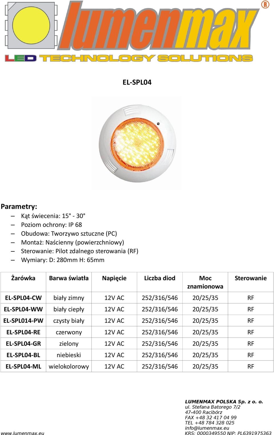 12V AC 252/316/546 20/25/35 RF EL-SPL04-RE czerwony 12V AC 252/316/546 20/25/35 RF EL-SPL04-GR zielony 12V AC