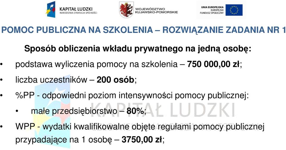 osób; %PP - odpowiedni poziom intensywności pomocy publicznej: małe przedsiębiorstwo 80%;