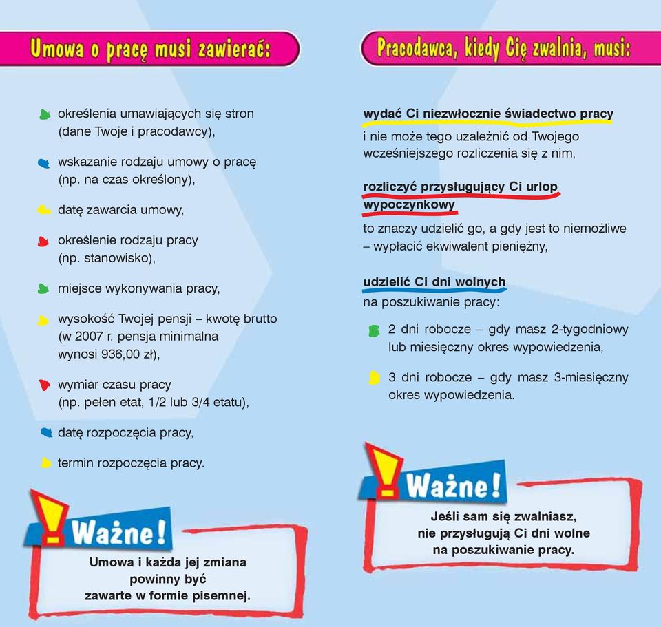 pełen etat, 1/2 lub 3/4 etatu), wydać Ci niezwłocznie świadectwo pracy i nie może tego uzależnić od Twojego wcześniejszego rozliczenia się z nim, rozliczyć przysługujący Ci urlop wypoczynkowy to