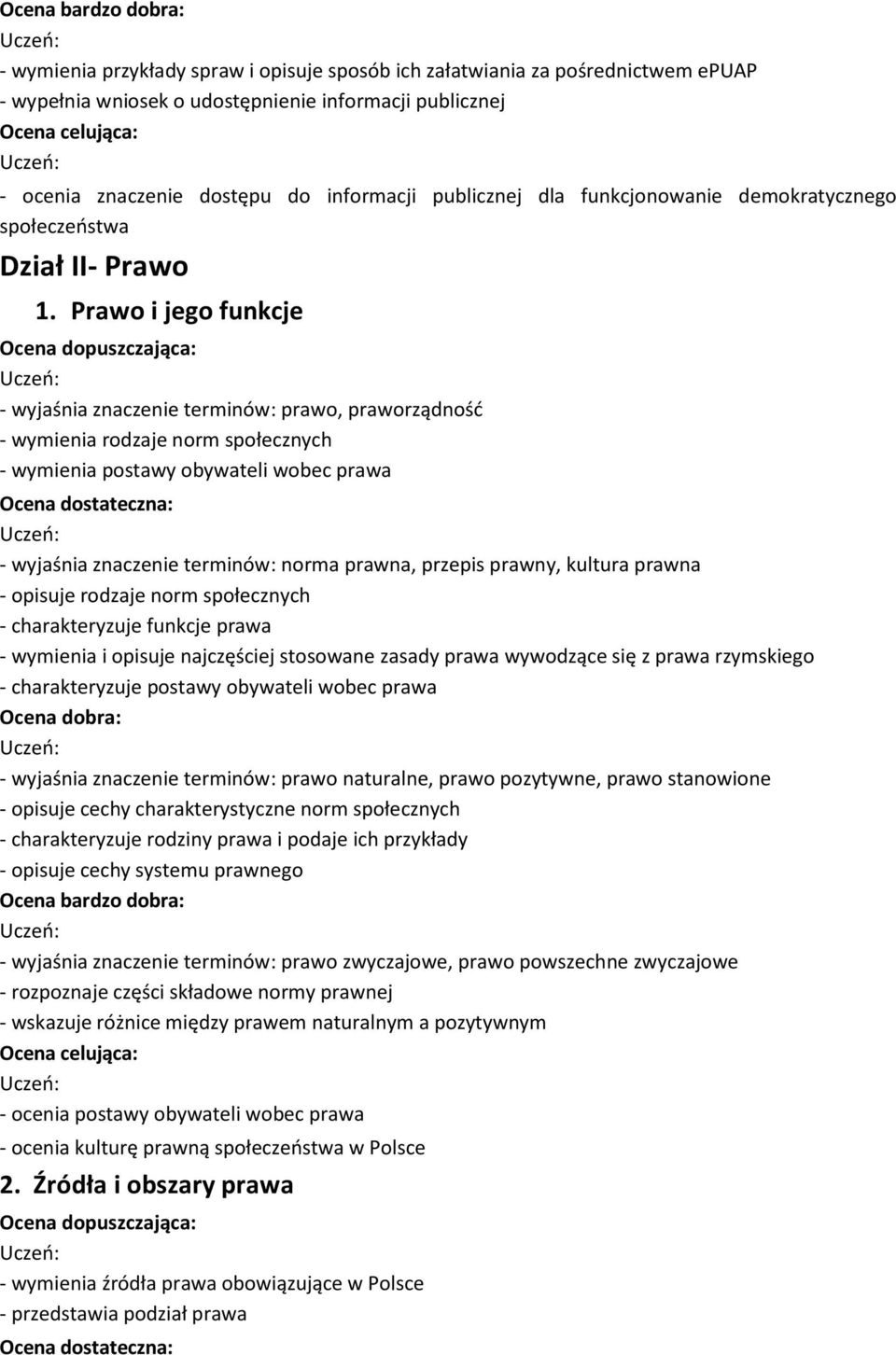 Prawo i jego funkcje - wyjaśnia znaczenie terminów: prawo, praworządność - wymienia rodzaje norm społecznych - wymienia postawy obywateli wobec prawa - wyjaśnia znaczenie terminów: norma prawna,