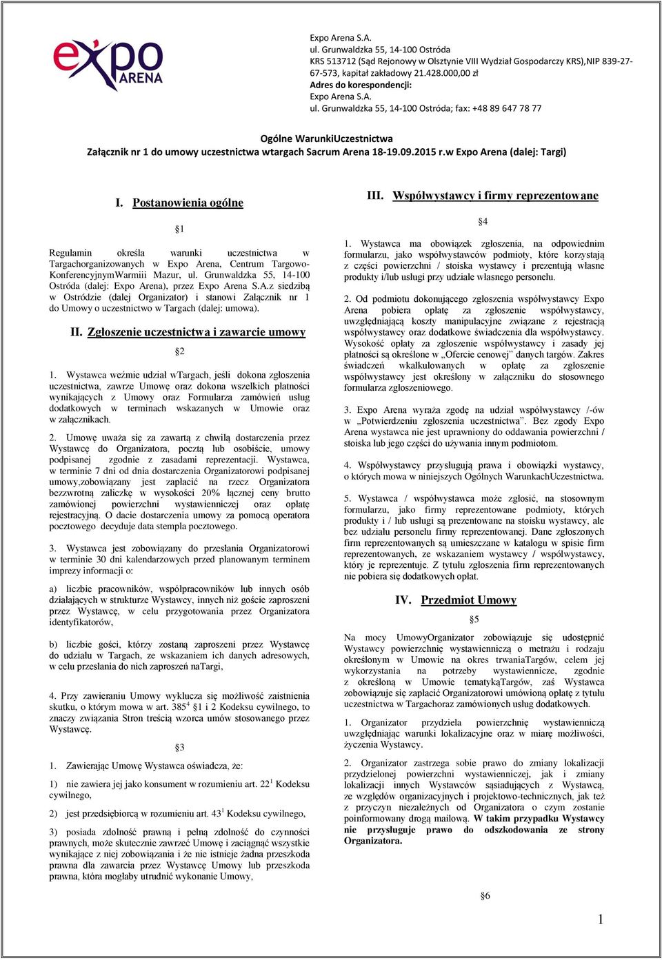 Zgłoszenie uczestnictwa i zawarcie umowy 2 1.