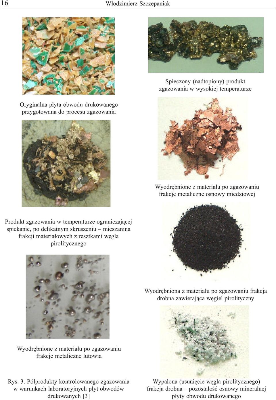 pirolitycznego Wyodr bniona z materia u po zgazowaniu frakcja drobna zawieraj ca w giel pirolityczny Wyodr bnione z materia u po zgazowaniu frakcje metaliczne lutowia Rys. 3.