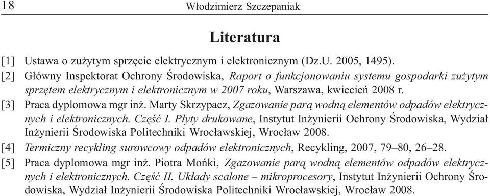 Marty Skrzypacz, Zgazowanie par wodn elementów odpadów elektrycznych i elektronicznych. Cz I.