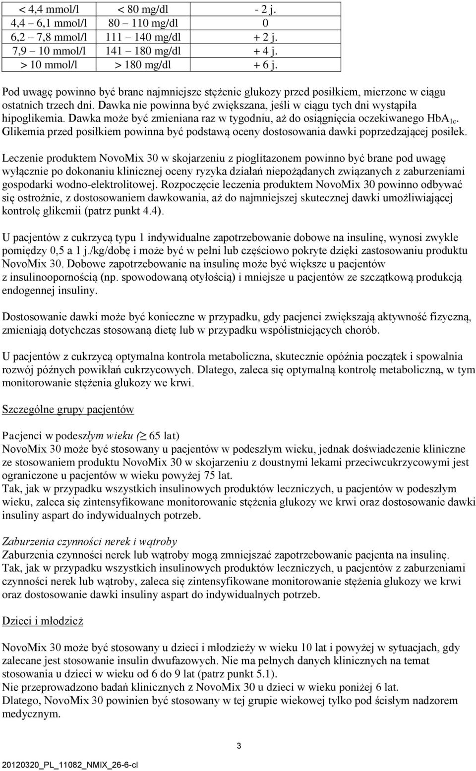 Dawka może być zmieniana raz w tygodniu, aż do osiągnięcia oczekiwanego HbA 1c. Glikemia przed posiłkiem powinna być podstawą oceny dostosowania dawki poprzedzającej posiłek.