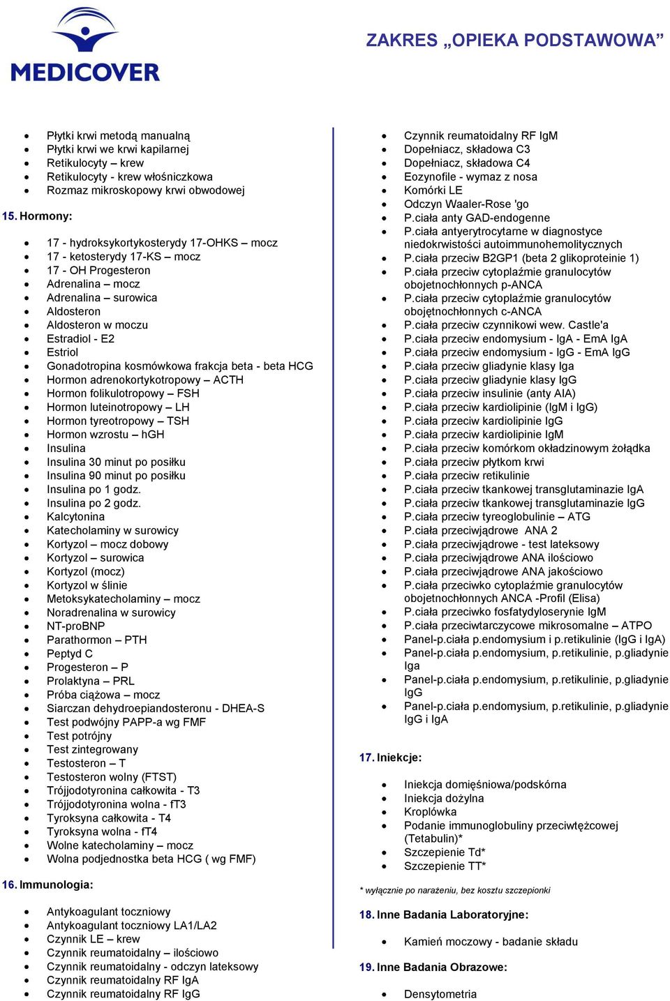 adrenokortykotropowy ACTH Hormon folikulotropowy FSH Hormon luteinotropowy LH Hormon tyreotropowy TSH Hormon wzrostu hgh Insulina Insulina 30 minut po posiłku Insulina 90 minut po posiłku Insulina po