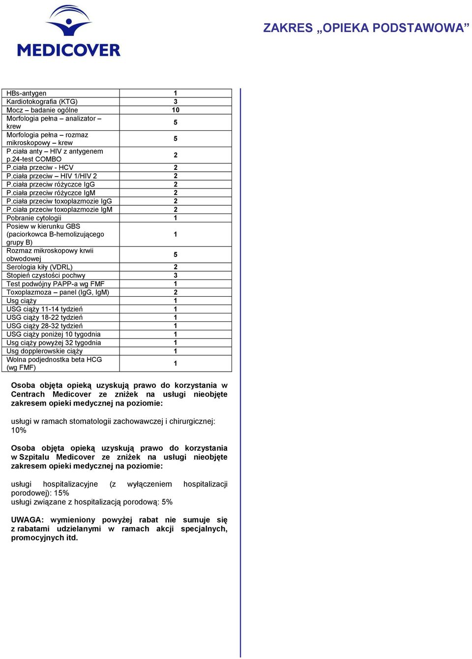 ciała przeciw toxoplazmozie IgM 2 Pobranie cytologii Posiew w kierunku GBS (paciorkowca B-hemolizującego grupy B) Rozmaz mikroskopowy krwii obwodowej 5 Serologia kiły (VDRL) 2 Stopień czystości