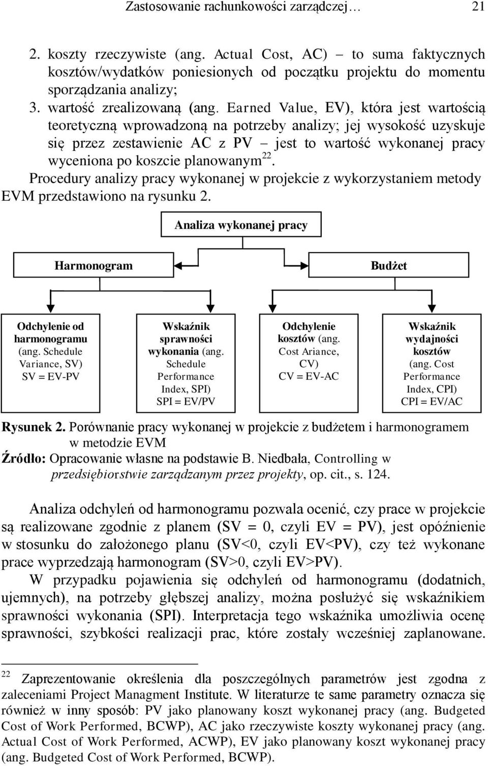 Earned Value, EV), która jest wartością teoretyczną wprowadzoną na potrzeby analizy; jej wysokość uzyskuje się przez zestawienie AC z PV jest to wartość wykonanej pracy wyceniona po koszcie
