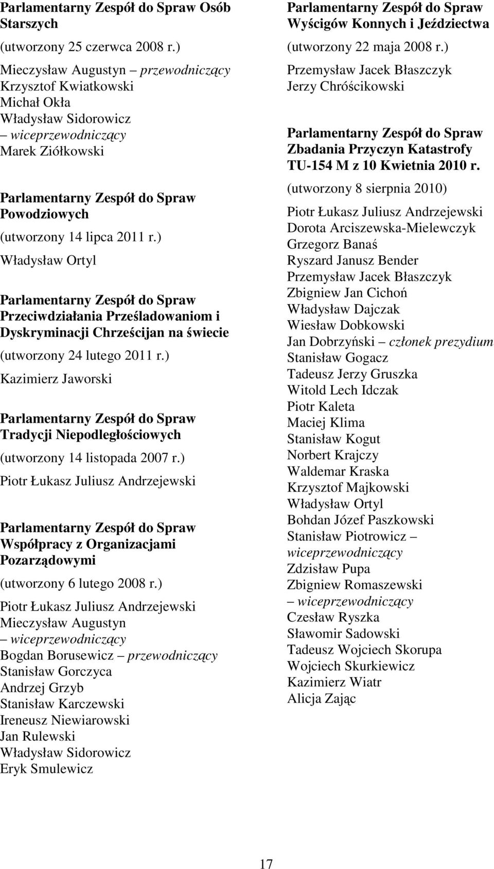 ) Władysław Ortyl Parlamentarny Zespół do Spraw Przeciwdziałania Prześladowaniom i Dyskryminacji Chrześcijan na świecie (utworzony 24 lutego 2011 r.