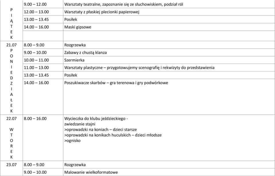 00 arsztaty plastyczne przygotowujemy scenografię i rekwizyty do przedstawienia 14.00 16.