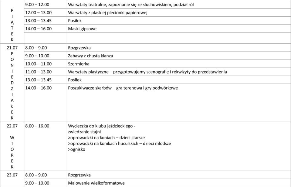 00 arsztaty plastyczne przygotowujemy scenografię i rekwizyty do przedstawienia 14.00 16.