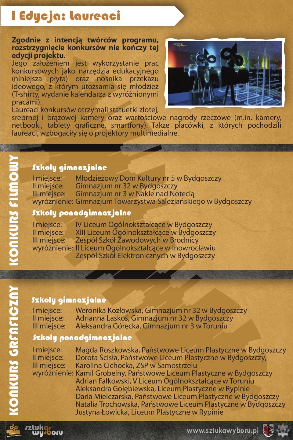 Lurec kkursów trzyml sttuetk złtej, srebrej brązwej kmery rz wrtścwe grdy rzeczwe (m.. kmery, etbk, tblety grfcze, smrtfy). Tkże plcówk, z których pchdzl lurec, wzbgcły sę prjektry multmedle.