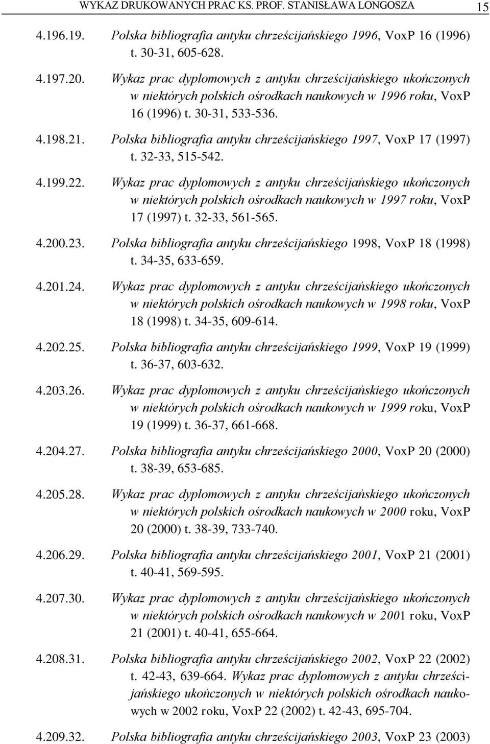 Polska bibliografia antyku chrześcijańskiego 1997, VoxP 17 (1997) t. 32-33, 515-542. 4.199.22.