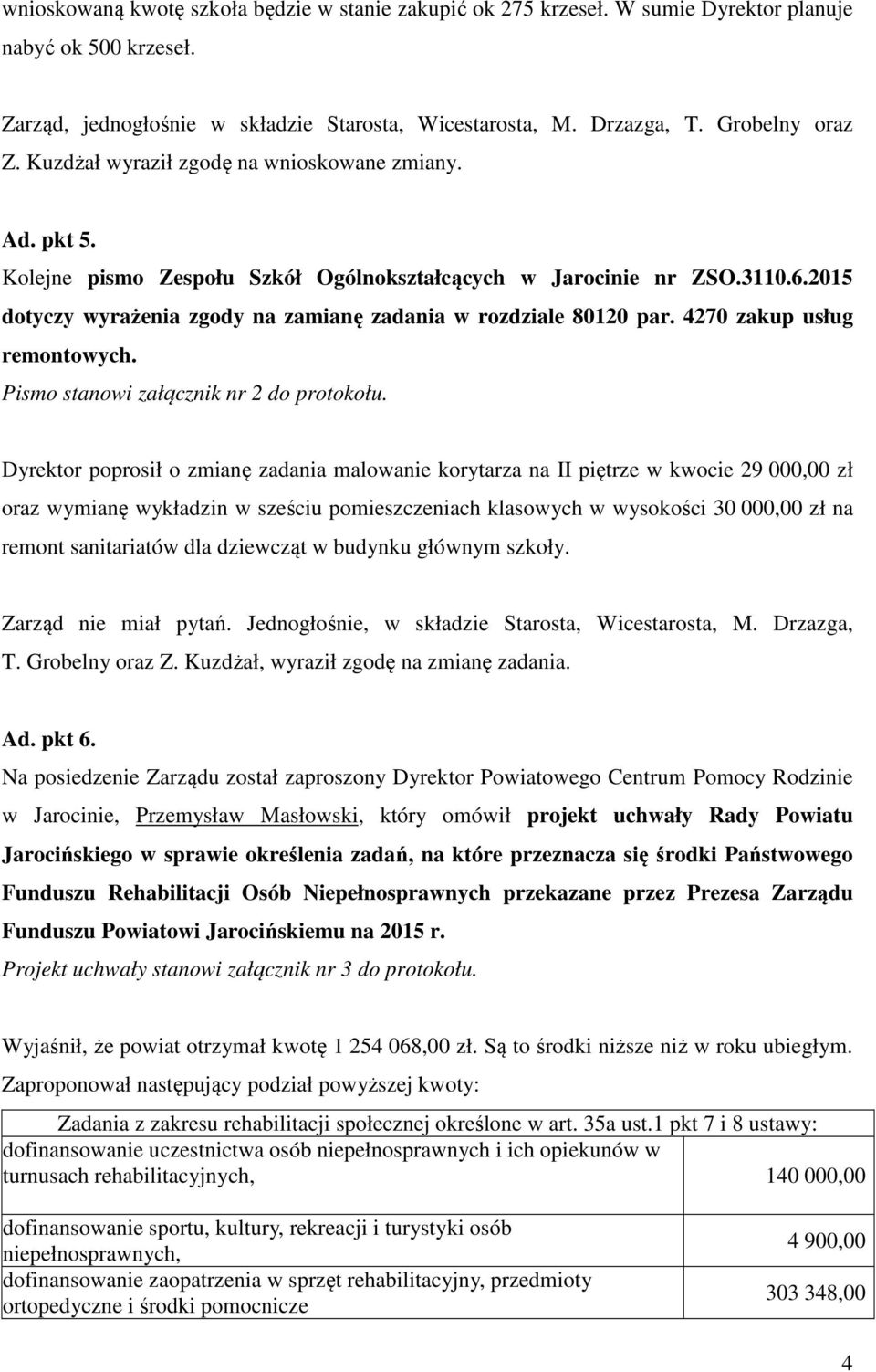 4270 zakup usług remontowych. Pismo stanowi załącznik nr 2 do protokołu.