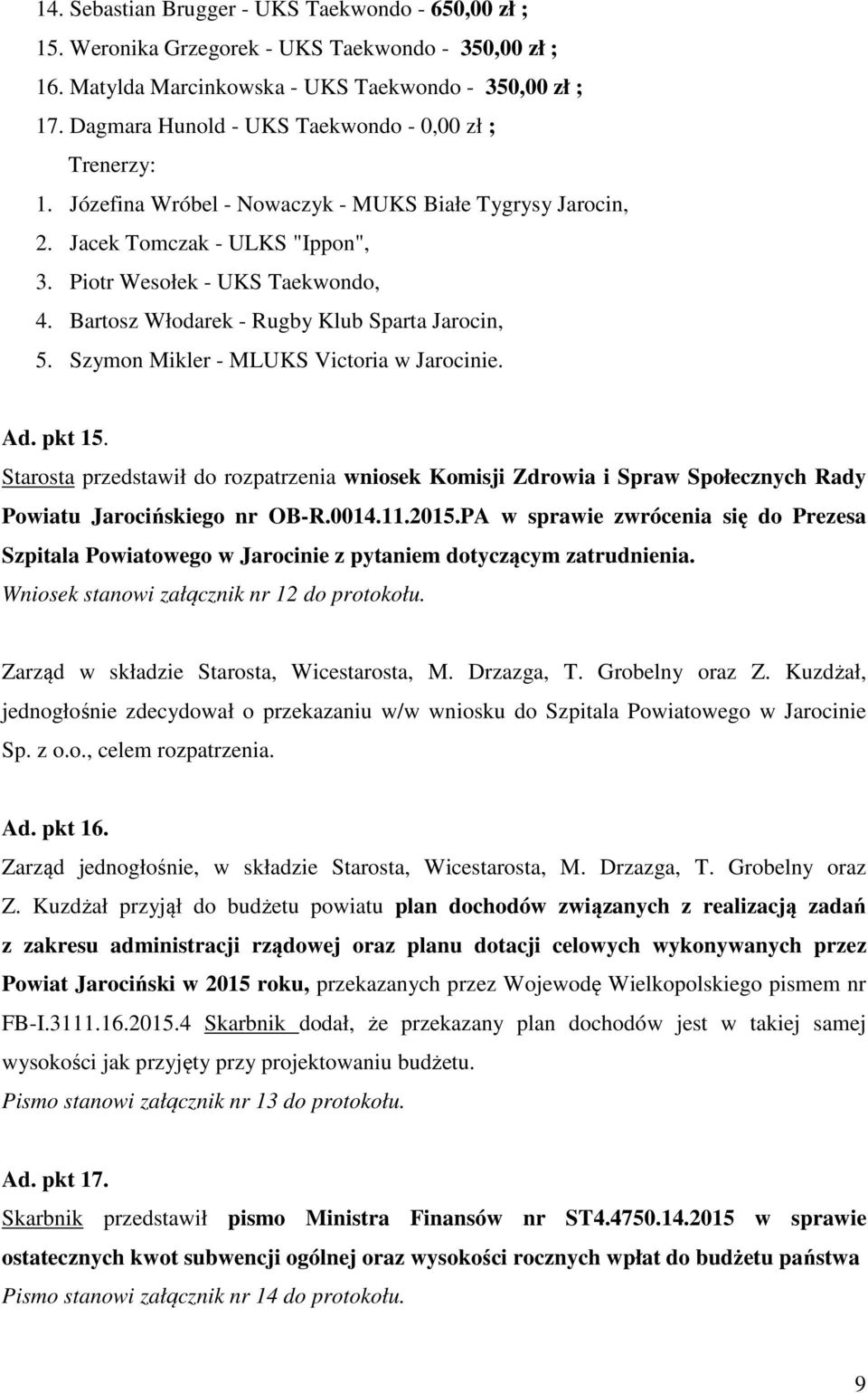 Bartosz Włodarek - Rugby Klub Sparta Jarocin, 5. Szymon Mikler - MLUKS Victoria w Jarocinie. Ad. pkt 15.