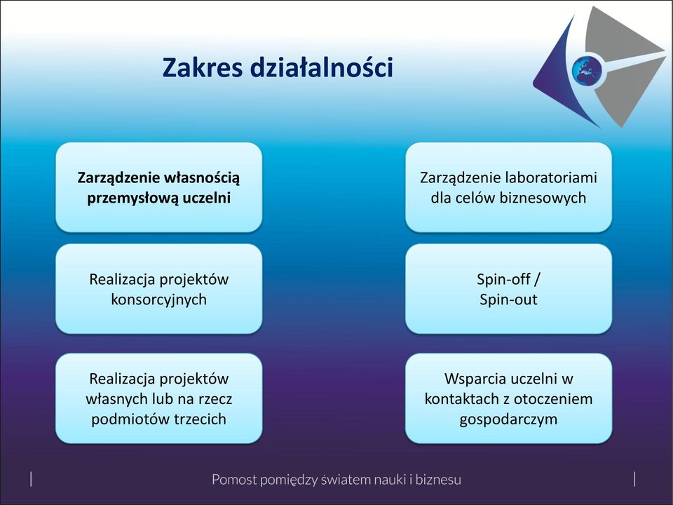 konsorcyjnych Spin-off / Spin-out Realizacja projektów własnych lub na