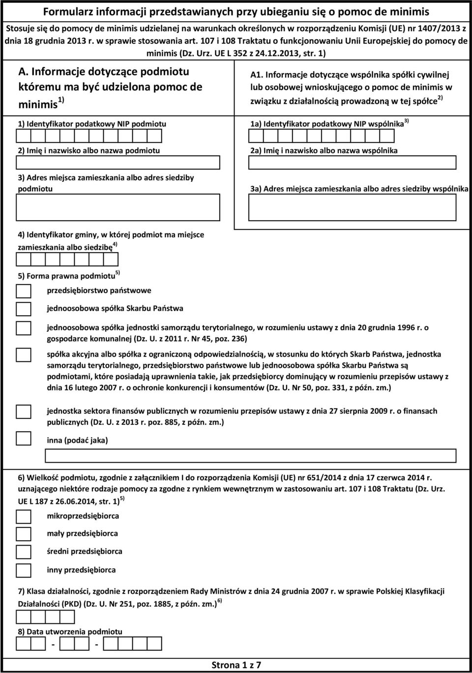 Formularz informacji przedstawianych przy ubieganiu się o pomoc de minimis  - PDF Darmowe pobieranie