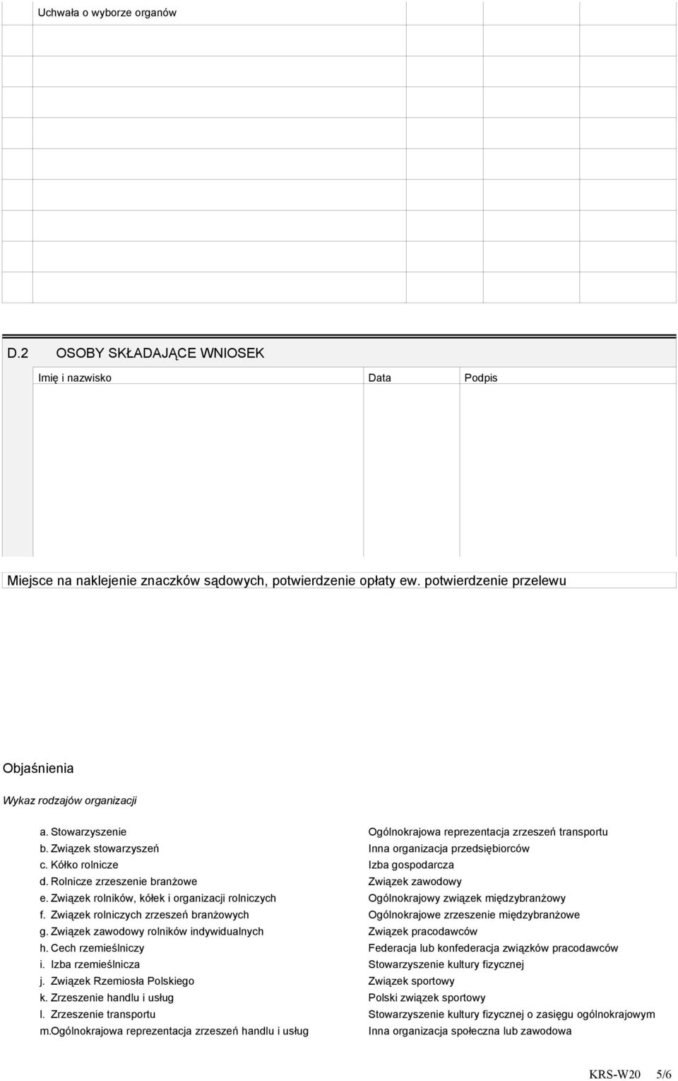 Kółko rolnicze Izba gospodarcza d. Rolnicze zrzeszenie branżowe Związek zawodowy e. Związek rolników, kółek i organizacji rolniczych Ogólnokrajowy związek międzybranżowy f.