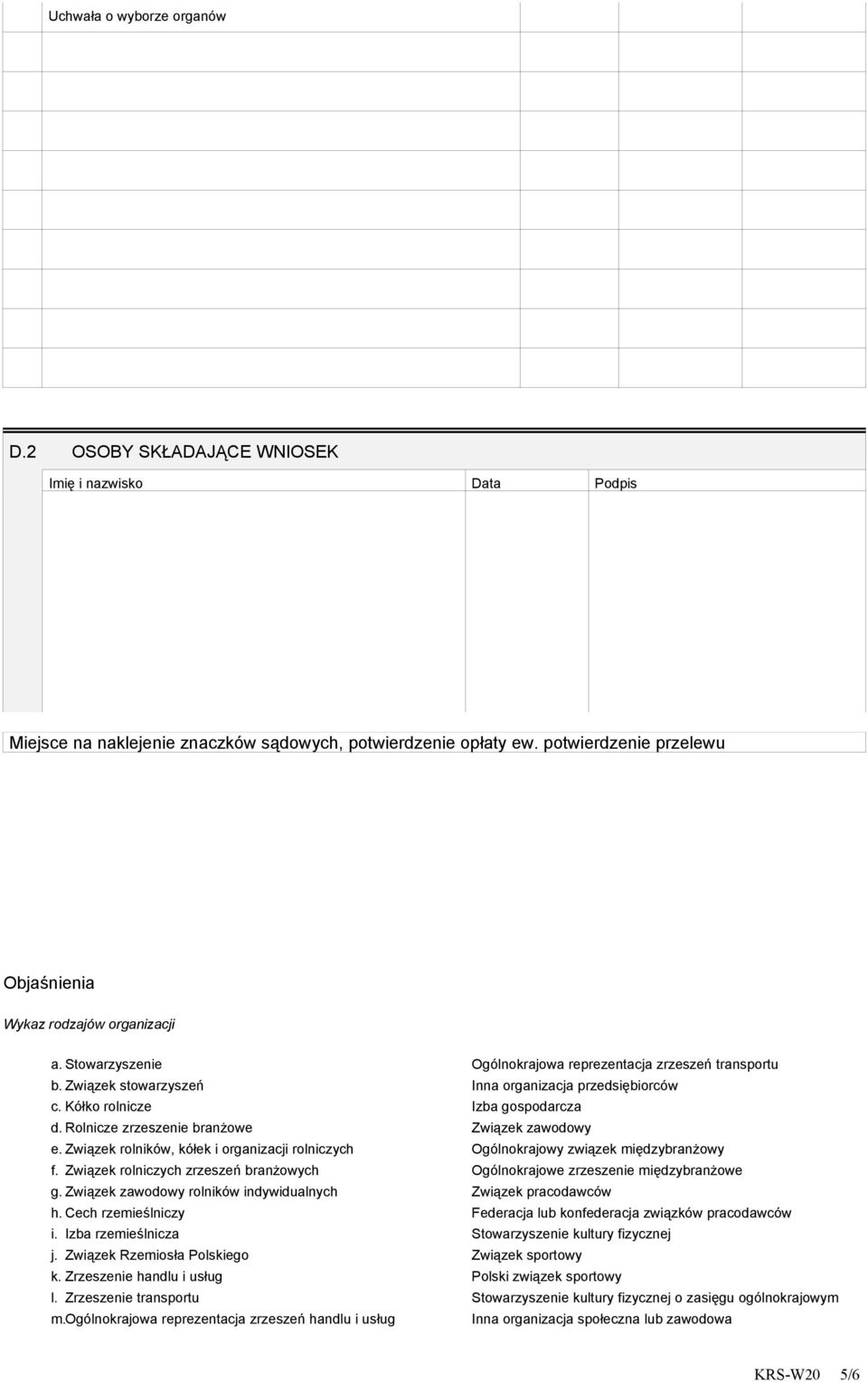 Kółko rolnicze Izba gospodarcza d. Rolnicze zrzeszenie branżowe Związek zawodowy e. Związek rolników, kółek i organizacji rolniczych Ogólnokrajowy związek międzybranżowy f.