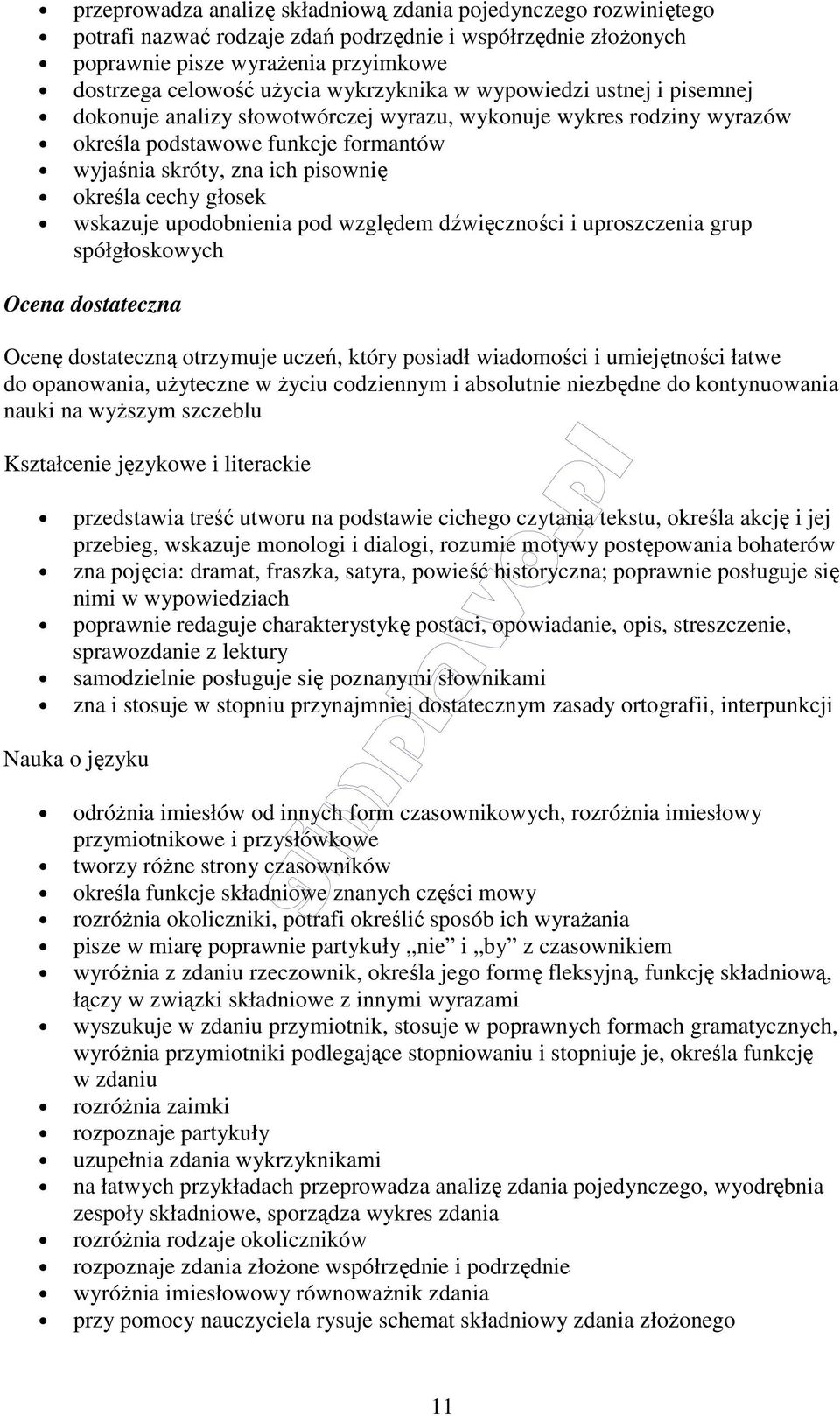 głosek wskazuje upodobnienia pod względem dźwięczności i uproszczenia grup spółgłoskowych Ocena dostateczna Ocenę dostateczną otrzymuje uczeń, który posiadł wiadomości i umiejętności łatwe do