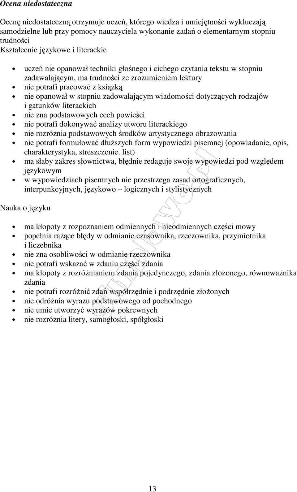 dotyczących rodzajów i gatunków literackich nie zna podstawowych cech powieści nie potrafi dokonywać analizy utworu literackiego nie rozróżnia podstawowych środków artystycznego obrazowania nie