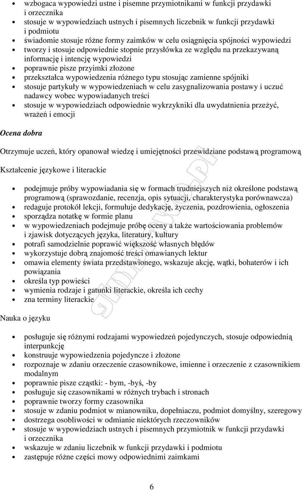 przekształca wypowiedzenia różnego typu stosując zamienne spójniki stosuje partykuły w wypowiedzeniach w celu zasygnalizowania postawy i uczuć nadawcy wobec wypowiadanych treści stosuje w