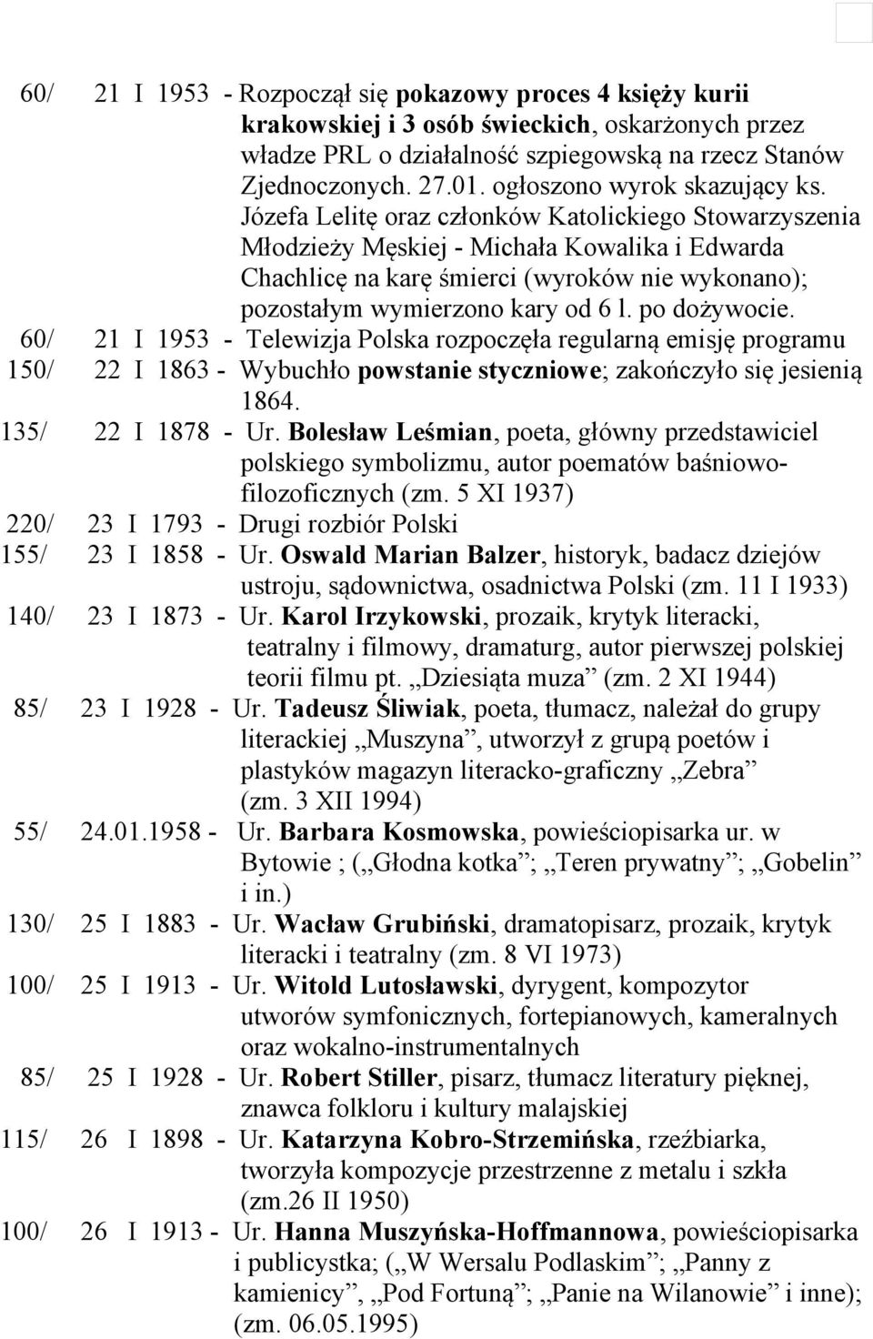 Józefa Lelitę oraz członków Katolickiego Stowarzyszenia Młodzieży Męskiej - Michała Kowalika i Edwarda Chachlicę na karę śmierci (wyroków nie wykonano); pozostałym wymierzono kary od 6 l.