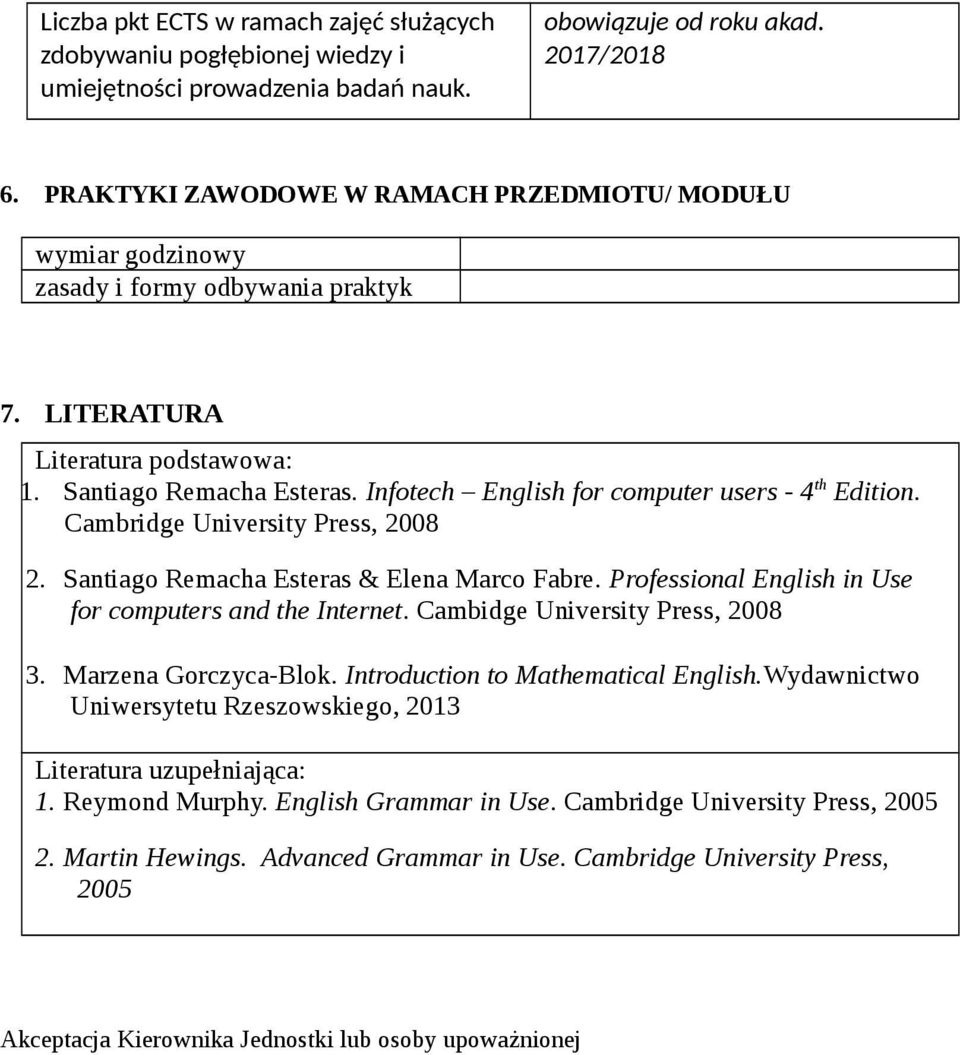 Infotech English for computer users - 4 th Edition. Cambridge University Press, 008. Santiago Remacha Esteras & Elena Marco Fabre. Professional English in Use for computers and the Internet.