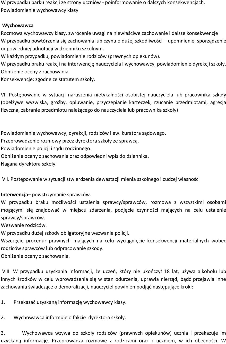 szkodliwości upomnienie, sporządzenie odpowiedniej adnotacji w dzienniku szkolnym. W każdym przypadku, powiadomienie rodziców (prawnych opiekunów).