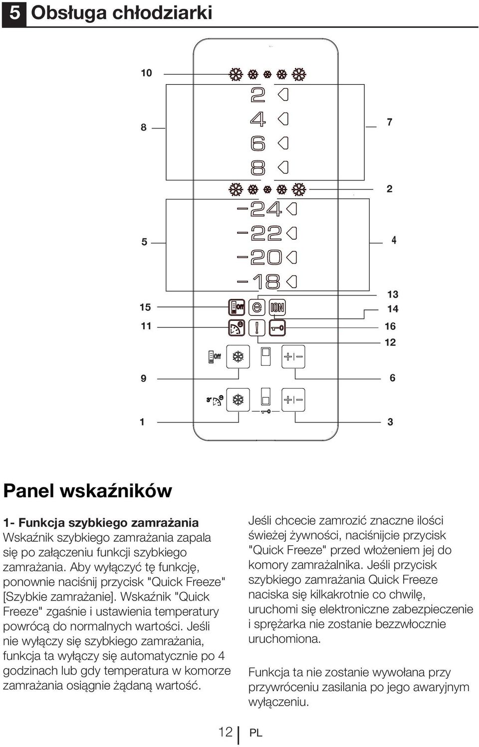 Jeśli nie wyłączy się szybkiego zamrażania, funkcja ta wyłączy się automatycznie po 4 godzinach lub gdy temperatura w komorze zamrażania osiągnie żądaną wartość.