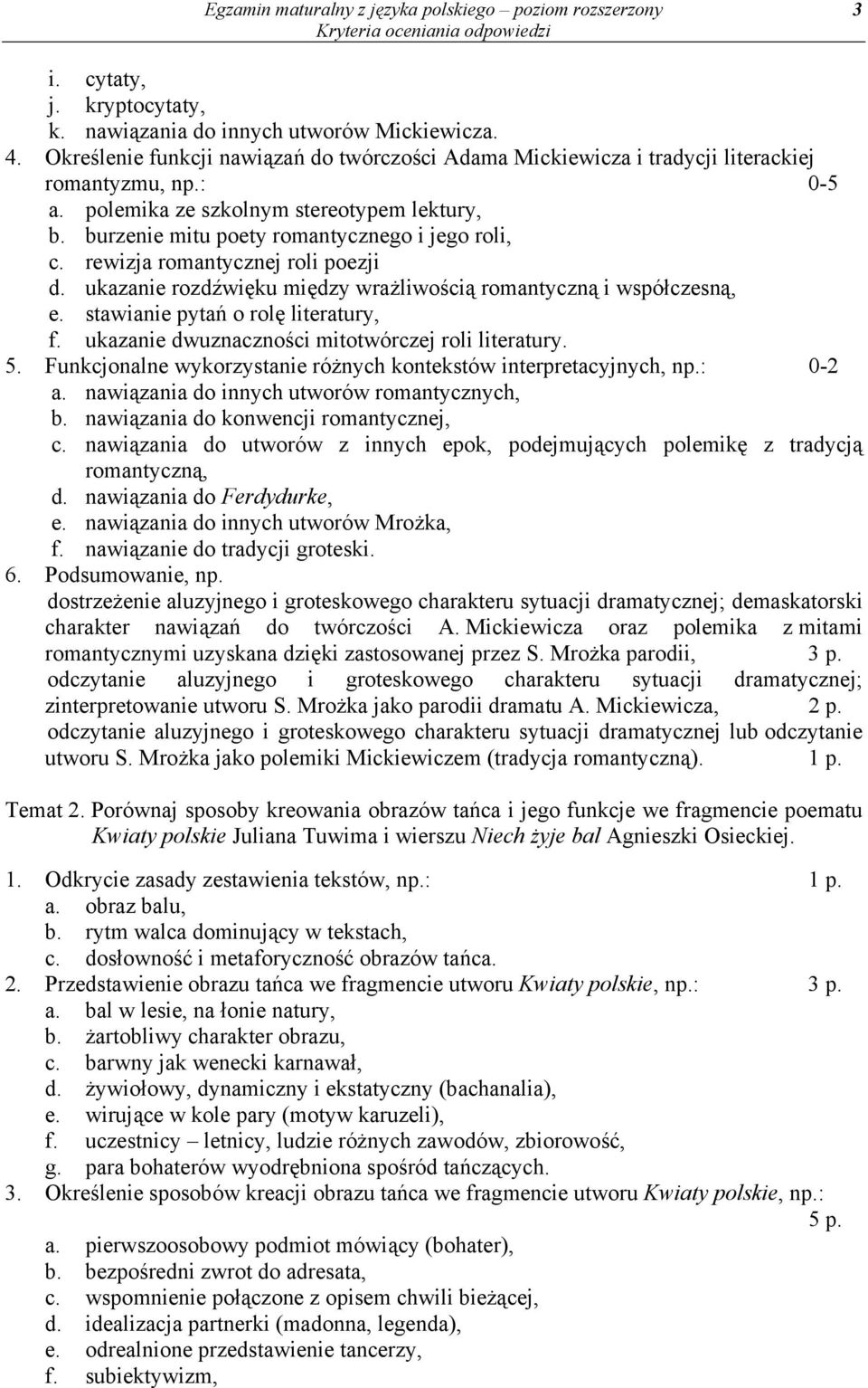burzenie mitu poety romantycznego i jego roli, c. rewizja romantycznej roli poezji d. ukazanie rozdźwięku między wrażliwością romantyczną i współczesną, e. stawianie pytań o rolę literatury, f.
