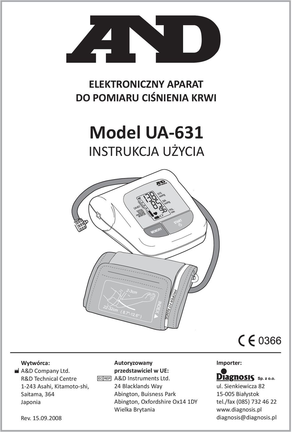 2008 Autoryzowany przedstawiciel w UE: A&D Instruments Ltd.