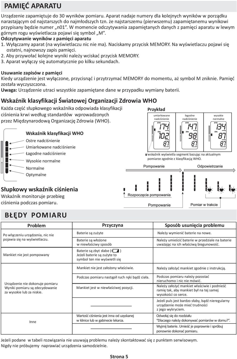 Odczytywanie wyników z pamiêci aparatu 1. Wy³¹czamy aparat (na wyœwietlaczu nic nie ma). Naciskamy przycisk MEMORY. Na wyœwietlaczu pojawi siê ostatni, najnowszy zapis pamiêci. 2.
