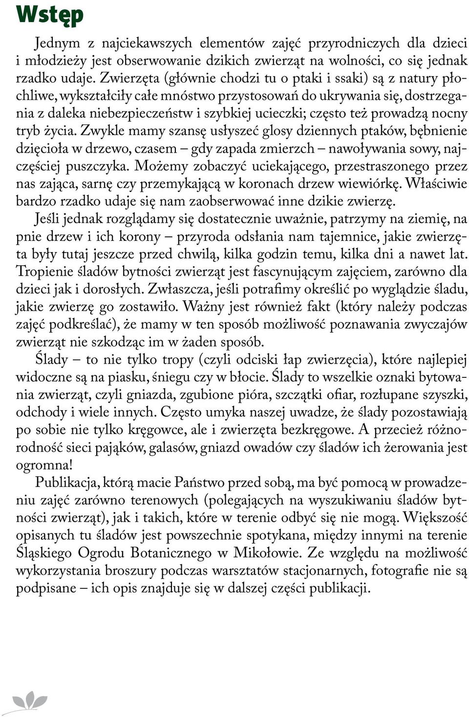 prowadzą nocny tryb życia. Zwykle mamy szansę usłyszeć glosy dziennych ptaków, bębnienie dzięcioła w drzewo, czasem gdy zapada zmierzch nawoływania sowy, najczęściej puszczyka.